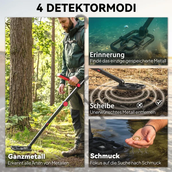 Metaaldetector IP68 Waterdicht Opvouwbaar Metaalzoeker Met 4 Modi Koptelefoon Schop Draagtas LCD display