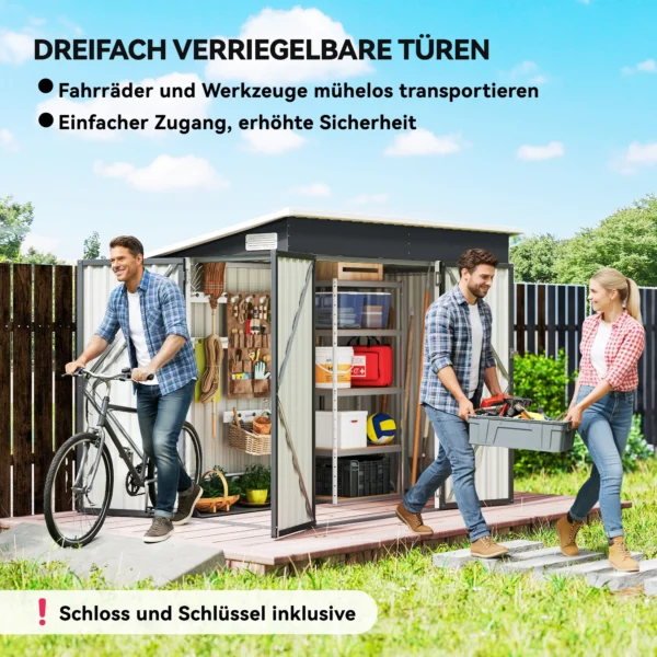 Metalen Apparatenhuis 2,68 M², Afsluitbaar Apparatenhuisje Met 3 Deuren Ventilatie Lessenaarsdak Handschoenen