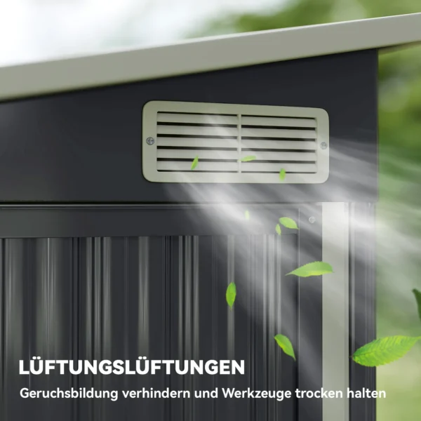 Metalen Apparatenhuis 2,68 M², Afsluitbaar Apparatenhuisje Met 3 Deuren Ventilatie Lessenaarsdak Handschoenen