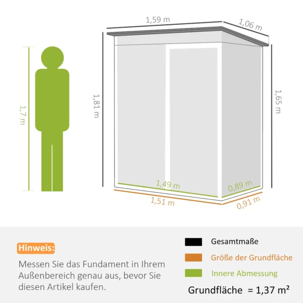 Metalen Gereedschapshuis 1,37 M², Gereedschapsschuur Met Moeiteloze Montage Zadeldak Schuifdeur Ventilatie Handschoenen