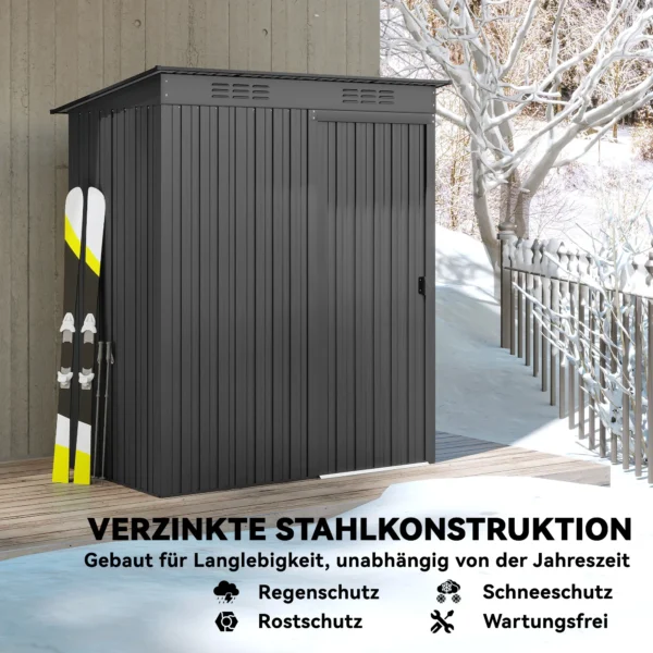 Metalen Gereedschapshuis 1,37 M², Gereedschapsschuur Met Moeiteloze Montage Zadeldak Schuifdeur Ventilatie Handschoenen