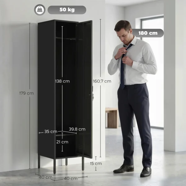 Metalen Locker Met Afsluitbare Deur En Kledingstang, Enkele Stalen Locker Voor Thuis Of Kantoor, Zwart