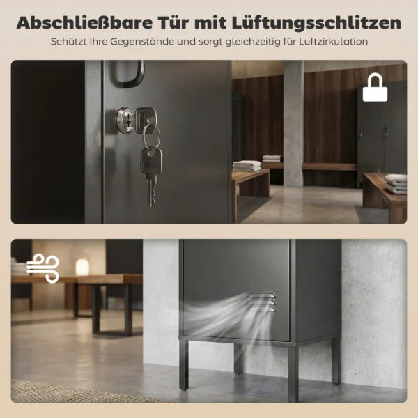 Metalen Locker Met Afsluitbare Deur En Kledingstang, Enkele Stalen Locker Voor Thuis Of Kantoor, Zwart