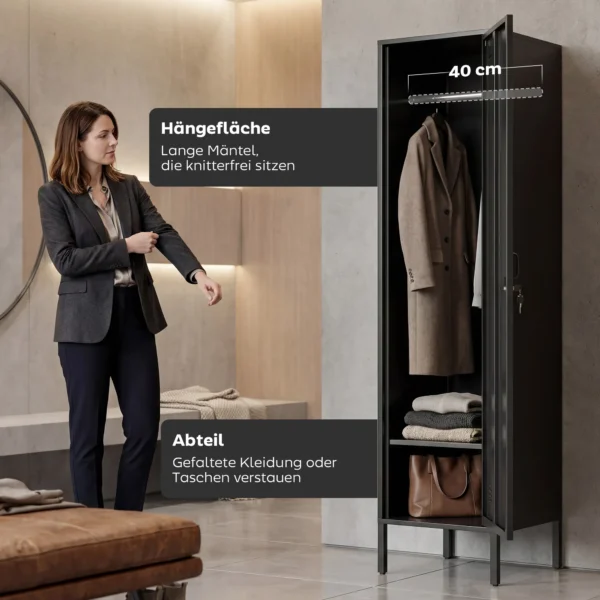 Metalen Locker Met Afsluitbare Deur En Kledingstang, Enkele Stalen Locker Voor Thuis Of Kantoor, Zwart