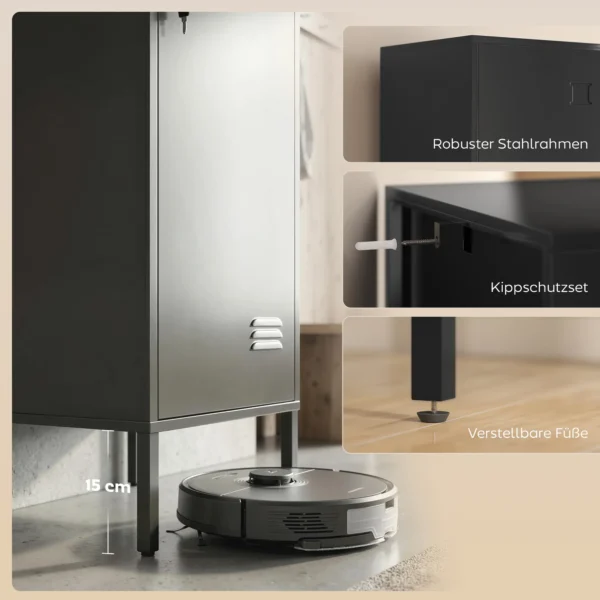 Metalen Locker Met Afsluitbare Deur En Kledingstang, Enkele Stalen Locker Voor Thuis Of Kantoor, Zwart