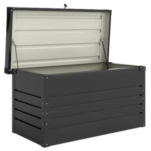 Metalen Tuinbox 350L Kussenbox Met Dubbelwandige Deksel 120 X 61 X 62 Cm Waterdicht Afsluitbaar Grijs