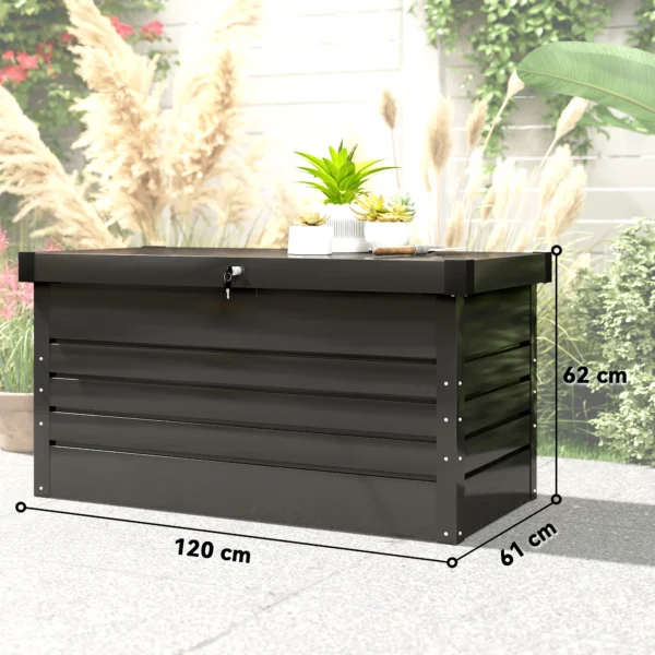 Metalen Tuinbox 350L Kussenbox Met Dubbelwandige Deksel 120 X 61 X 62 Cm Waterdicht Afsluitbaar Grijs
