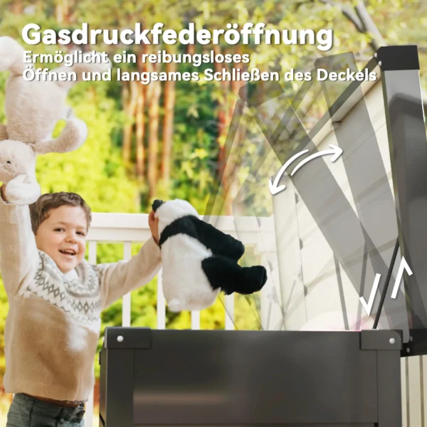 Metalen Tuinbox 350L Kussenbox Met Dubbelwandige Deksel 120 X 61 X 62 Cm Waterdicht Afsluitbaar Grijs