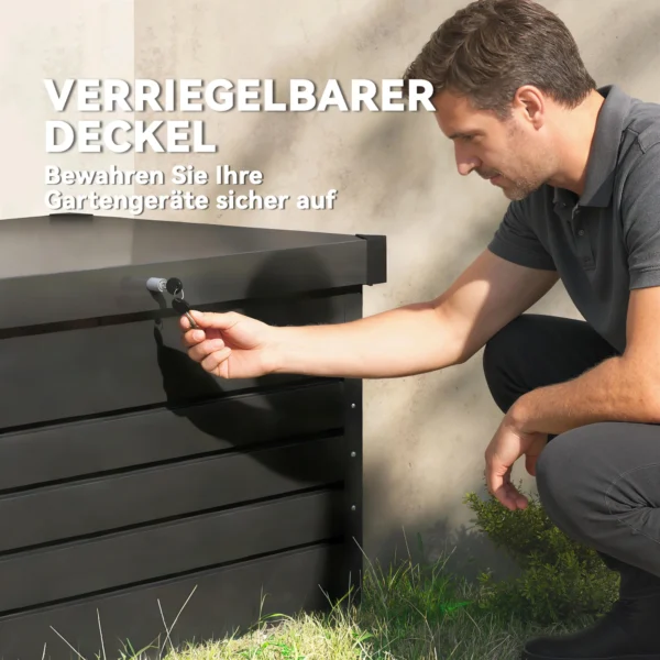 Metalen Tuinbox 350L Kussenbox Met Dubbelwandige Deksel 120 X 61 X 62 Cm Waterdicht Afsluitbaar Grijs
