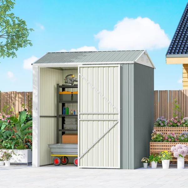 Metalen Tuinhuis 3,5 M², Hoog Afsluitbaar Tuinhuisje Met Zadeldak Ventilatie Handschoenen, 209 X 177 X 236 Cm