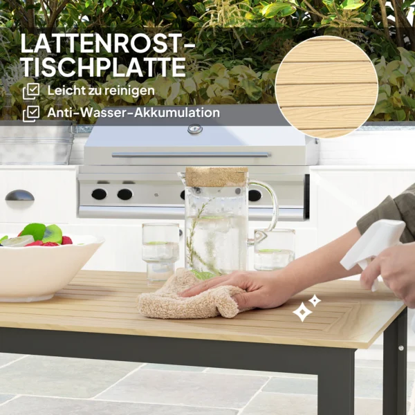 Metalen Tuintafel 175x78 Cm Weerbestendig Balkontafel Met Houtlook, Antislip Eettafel Zwart