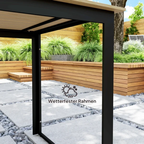 Metalen Tuintafel 175x78 Cm Weerbestendig Balkontafel Met Houtlook, Antislip Eettafel Zwart