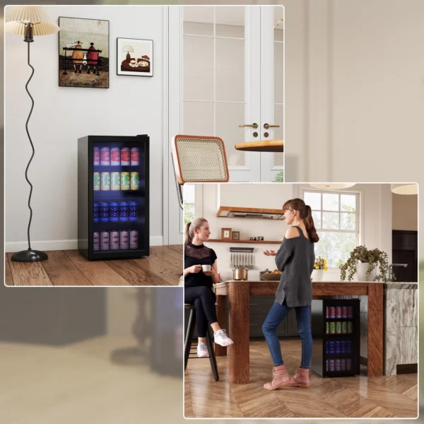 Mini Koelkast 93L Koelbox Met Glazen Deur, Verstelbare Planken, LED, Temperatuurregeling, 47,2 X 43,7 X 83,3 Cm Zwart