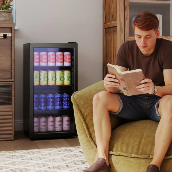 Mini Koelkast 93L Koelbox Met Glazen Deur, Verstelbare Planken, LED, Temperatuurregeling, 47,2 X 43,7 X 83,3 Cm Zwart