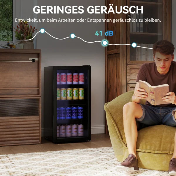 Mini Koelkast 93L Koelbox Met Glazen Deur, Verstelbare Planken, LED, Temperatuurregeling, 47,2 X 43,7 X 83,3 Cm Zwart