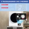 Mini Wasdroger 4 Kg Met 4 Programma's, 2 Verwarmingsniveaus, Sterilisatie Tot 65℃ 850W Voor Kleding