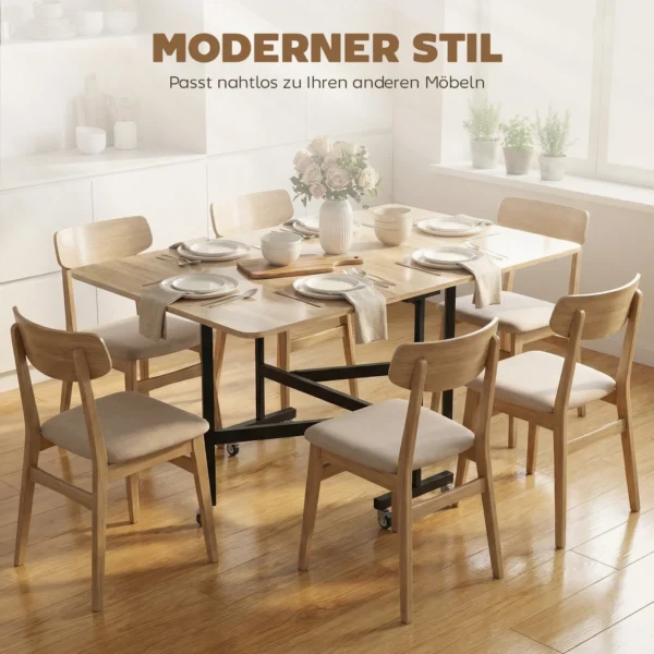 Mobiele Klaptafel Met 6 Wielen En Remmen, Opvouwbare Keukeneettafel Voor Kleine Ruimtes, Eiken