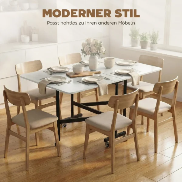 Mobiele Klaptafel Met 6 Wielen En Remmen, Opvouwbare Keukeneettafel Voor Kleine Ruimtes, Wit