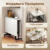 Mobiele Klaptafel Met 6 Wielen En Remmen, Opvouwbare Keukeneettafel Voor Kleine Ruimtes, Wit