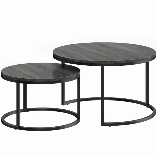 Modern Koffietafel 2 Delig Set, Stapelbare Bijzettafels Met Metalen Frame Voor Woonkamer, Slaapkamer, Kantoor, Zwart