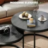 Modern Koffietafel 2 Delig Set, Stapelbare Bijzettafels Met Metalen Frame Voor Woonkamer, Slaapkamer, Kantoor, Zwart