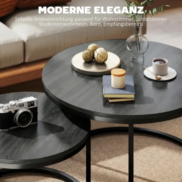 Modern Koffietafel 2 Delig Set, Stapelbare Bijzettafels Met Metalen Frame Voor Woonkamer, Slaapkamer, Kantoor, Zwart