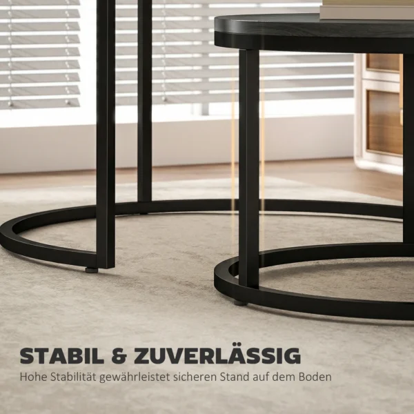 Modern Koffietafel 2 Delig Set, Stapelbare Bijzettafels Met Metalen Frame Voor Woonkamer, Slaapkamer, Kantoor, Zwart