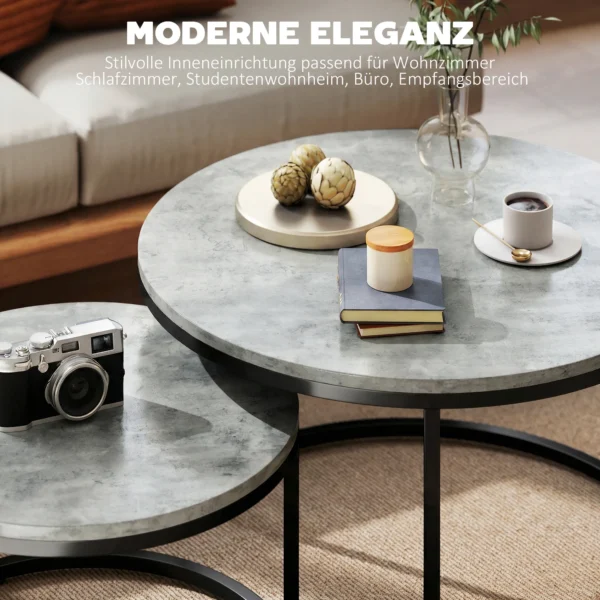 Modern Koffietafel 2 Delige Set, Stapelbare Bijzettafels Met Metalen Frame Voor Woonkamer, Slaapkamer, Kantoor, Grijs