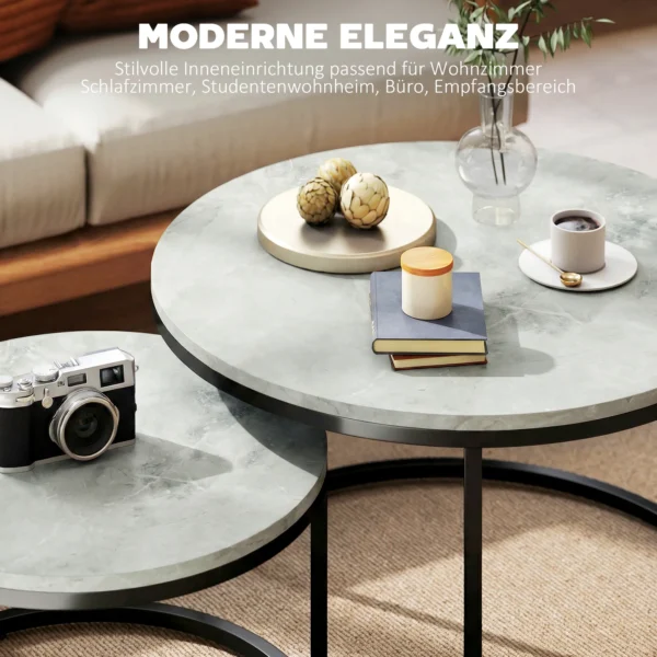 Modern Koffietafel 2 delige Set, Stapelbare Bijzettafels Met Metalen Frame Voor Woonkamer, Slaapkamer, Kantoor, Grijs