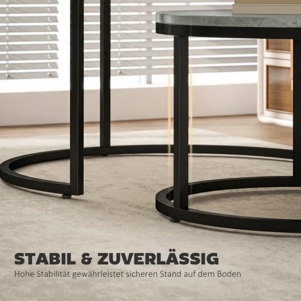 Modern Koffietafel 2 Delige Set, Stapelbare Bijzettafels Met Metalen Frame Voor Woonkamer, Slaapkamer, Kantoor, Grijs