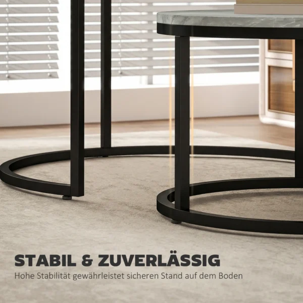 Modern Koffietafel 2 delige Set, Stapelbare Bijzettafels Met Metalen Frame Voor Woonkamer, Slaapkamer, Kantoor, Grijs