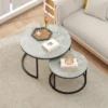 Modern Koffietafel 2 delige Set, Stapelbare Bijzettafels Met Metalen Frame Voor Woonkamer, Slaapkamer, Kantoor, Grijs