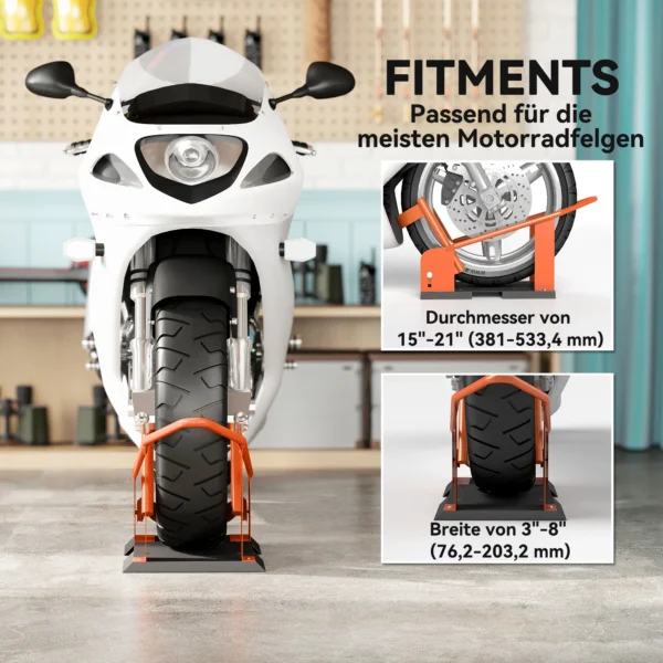 Motorradstandaard Voor 15 21", 381 533,4 Mm Voorwiel, Verstelbare Motorradwip 816,5 Kg Draagvermogen Oranje