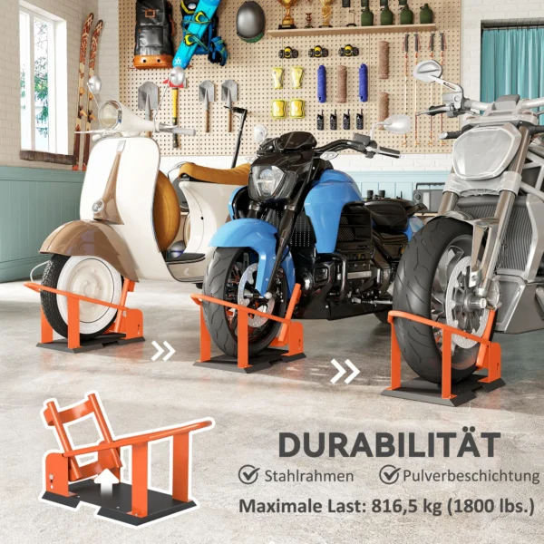 Motorradstandaard Voor 15 21", 381 533,4 Mm Voorwiel, Verstelbare Motorradwip 816,5 Kg Draagvermogen Oranje