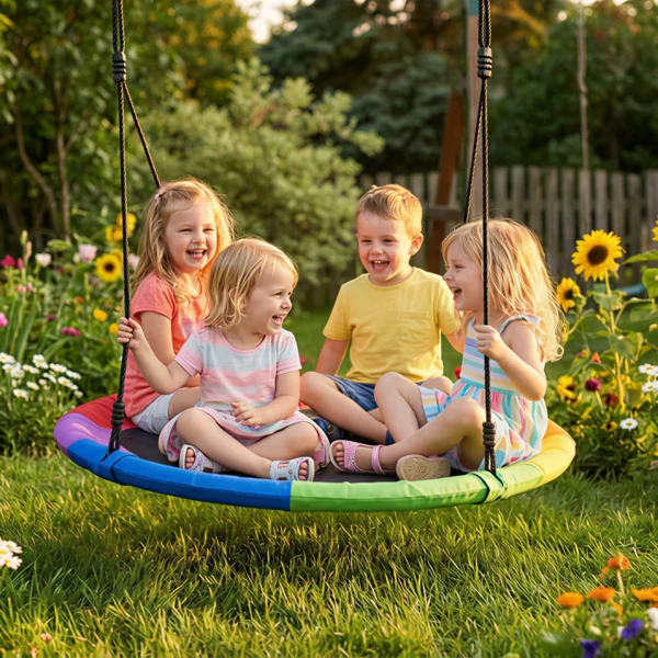 Nestschommel In Hoogte Verstelbaar, Hangschommel Ø 120 Cm Tot 300kg Voor Kinderen Van 3 8 Jaar, 120 X 120 X 180 Cm Meerkleurig