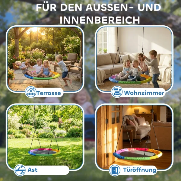 Nestschommel In Hoogte Verstelbaar, Hangschommel Ø 120 Cm Tot 300kg Voor Kinderen Van 3 8 Jaar, 120 X 120 X 180 Cm Meerkleurig