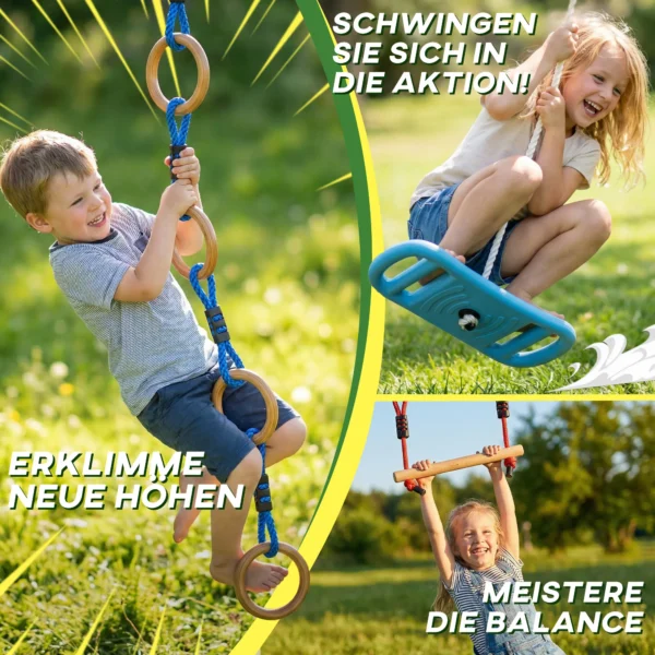 Ninja Line Kinder 10m 9 delige Slackline Set Met 2 Gymnastiekringen 3 in 1 Schommel 2 Klimstangen Voor 3 8 Jaar Meerkleurig