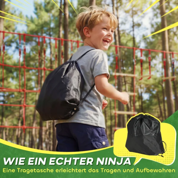 Ninja Line Kinder 10m Slackline Set Met Gymnastiekringen Schommel Klimladder Klimnet Voor 3 6 Jaar 1000x300x180 Cm Rood