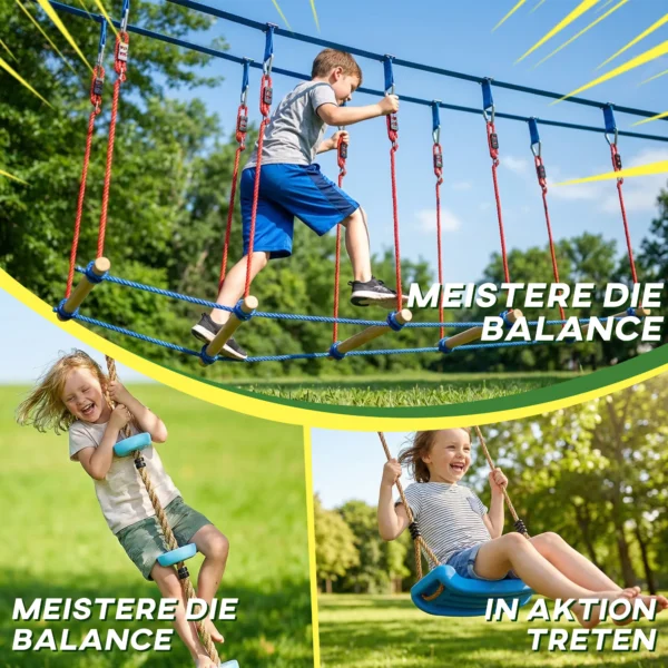 Ninja Line Kinder 24 M Slackline Set Met Gymnastiekringen 7 Obstakels Klimstang Balansbrug Voor 3 6 Jaar Rood+Blauw