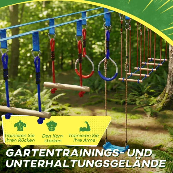 Ninja Line Kinder 24 M Slackline Set Met Gymnastiekringen 7 Obstakels Klimstang Balansbrug Voor 3 6 Jaar Rood+Blauw