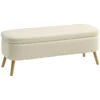 Opbergbank, Zitbank Met 65 L Opbergruimte, Teddy vliesstof, Rubberhout, 120 X 42 X 45 Cm, Beige