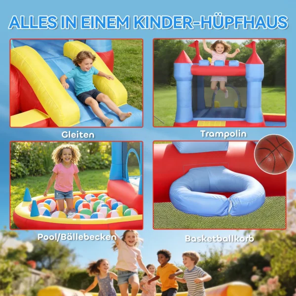 Opblaasbaar Springkasteel Met Blower Glijbaan Trampoline Pierenbad/Ballenbak Waterpistool 342x255x209 Cm Blauw