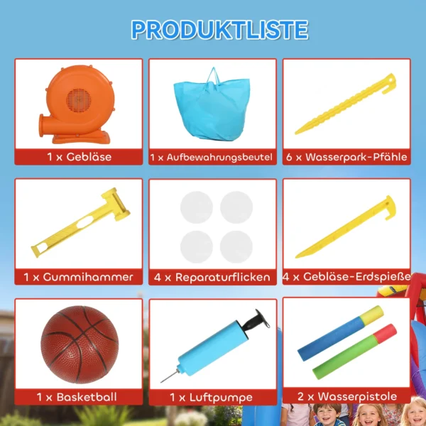 Opblaasbaar Springkasteel Met Blower Glijbaan Trampoline Pierenbad/Ballenbak Waterpistool 342x255x209 Cm Blauw