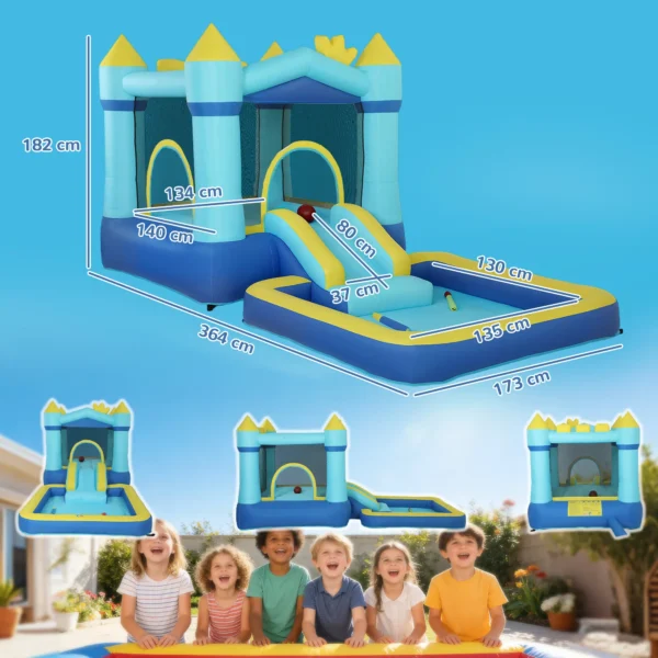 Opblaasbaar Springkasteel Speelcentrum Met Blower Glijbaan Trampoline Pierenbadje/Ballenbak Waterpistool 364x173x182 Cm Blauw