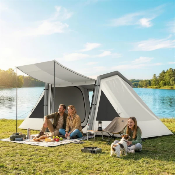 Opblaasbare Tent 4 Personen Snelle Opbouw Outdoor Tent Voor Kamperen Met 2 Slaapkamers Voorkamer Venster