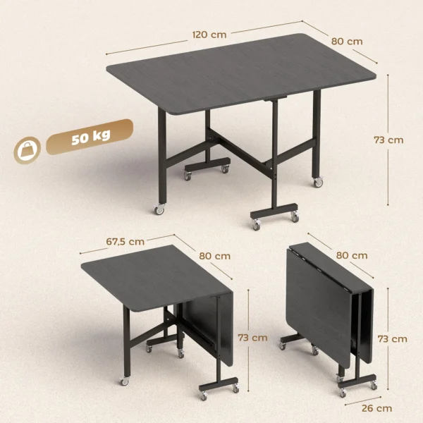 Opklapbare Eettafel Keukentafel Voor 4 6 Personen Met 6 Wielen Mobiele Klaptafel Voor Kleine Ruimtes 120x80x73 Cm Zwart