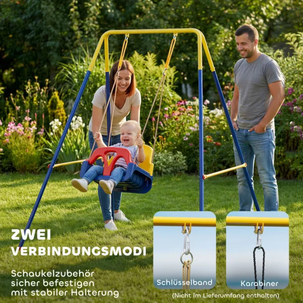 Opvouwbaar Schommelframe Met A frame, 2 Haken, 4 Grondankers, Voor Kinderen Van 9 Maanden Tot 8 Jaar 128x155x157 Cm Blauw