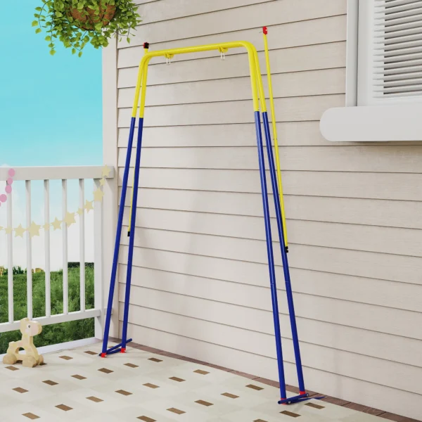 Opvouwbaar Schommelframe Met A frame, 2 Haken, 4 Grondankers, Voor Kinderen Van 9 Maanden Tot 8 Jaar 128x155x157 Cm Blauw