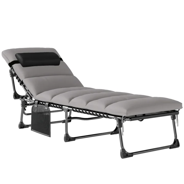 Opvouwbare Draagbare Tuinligstoel Met 5 voudig Verstelbare Rugleuning, Gevoerde Matras En Hoofdsteun