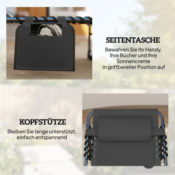 Opvouwbare Draagbare Tuinligstoel Met 5 voudig Verstelbare Rugleuning, Gevoerde Matras En Hoofdsteun